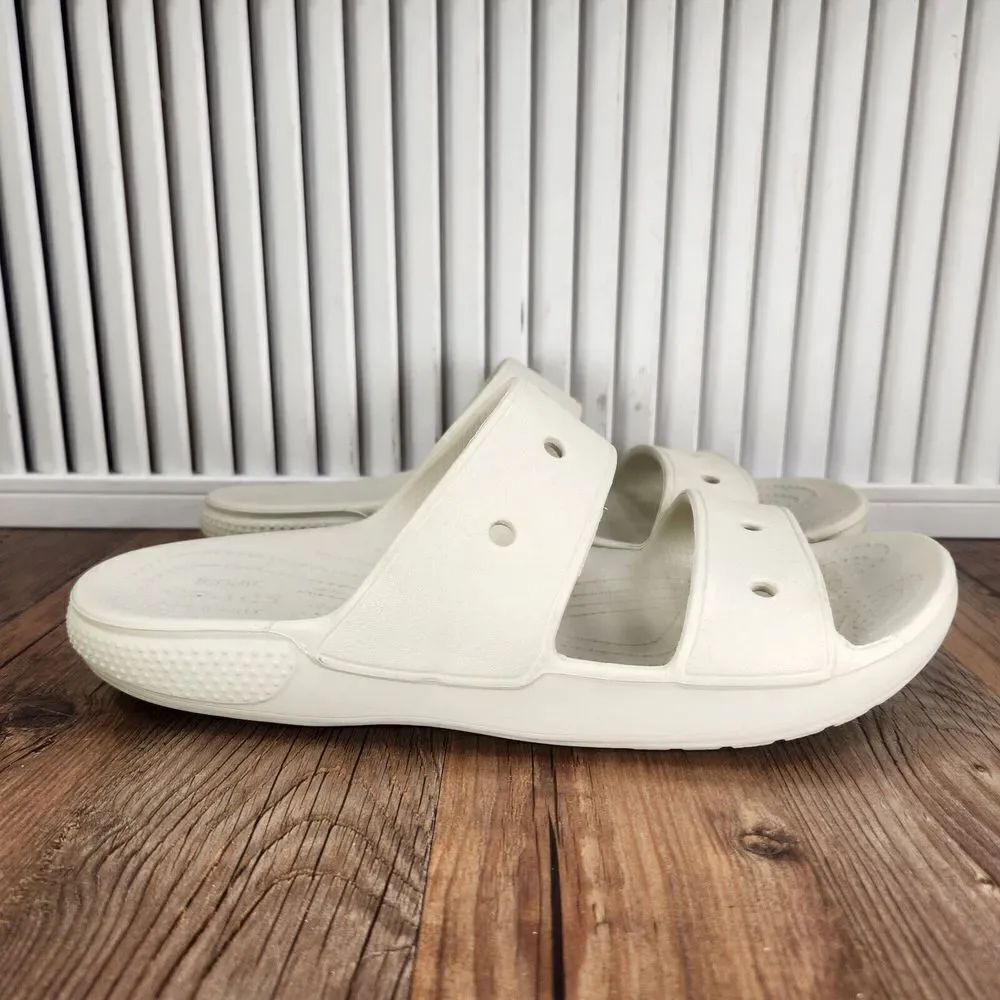 CROCS Classic Slide Sandals Mens Sz 10 Cream White Strap Slip On Comfort 206761